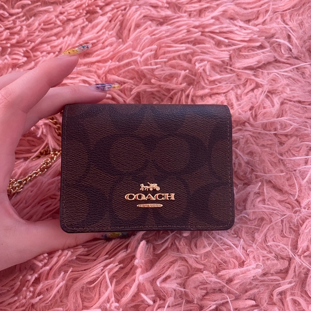 Coach mini wallet on chain in signature print - Picture 1 of 2